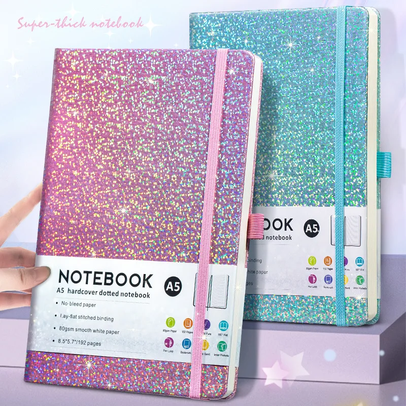 A5 PU Leather Sparkling Notebook with 96 Sheets of Luxury Flash  Writing Books for Office