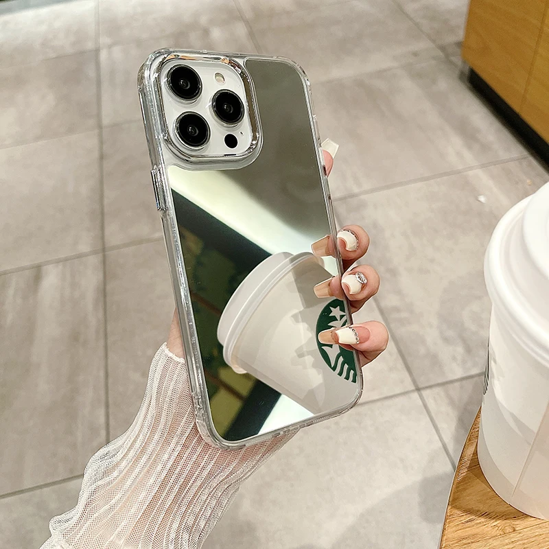 Luxury Cute Makeup Mirror Phone Case For iPhone 16 15 14 13 12 11 Pro Max XSmax XR Xs X 8 7 Plus Ultra-thin Silicone Cover image 3