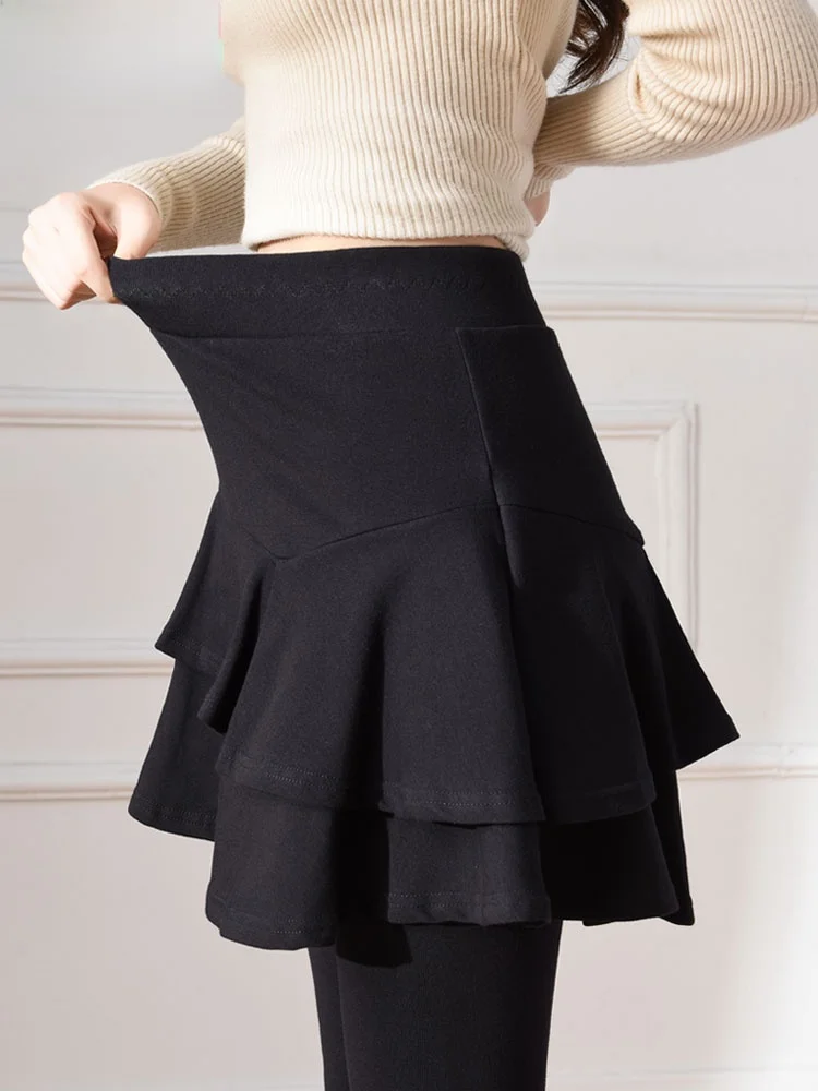 High Waist Thickened Fleece Women's Leggings Skirt Pants Integrated Pure Cotton Slimming Spring Autumn Winter Style