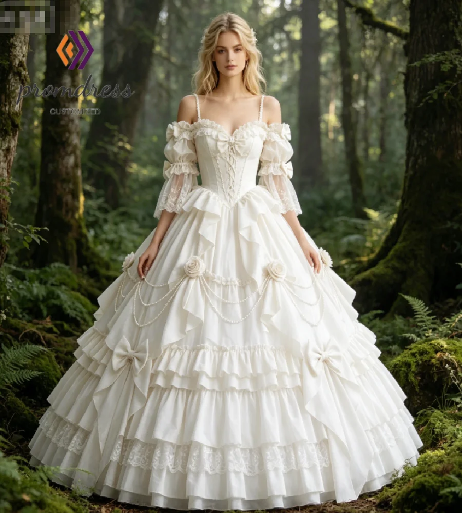 

Luxury Rococo Victorian Wedding Dress 2026 Off Shoulders Ball Gown Pink Gothic 3D Rose Florals Bridal Dress Tiered Ruffled Lace