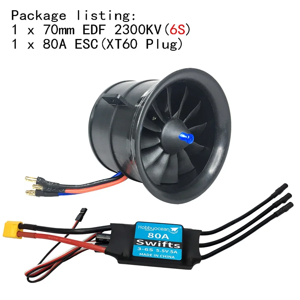 ApisQueen 70 mm EDF 6S 2300 KV 2240 G cintura di spinta 12 fogli ventilatore elettrico con 80 A ESC per aereo modello aereo jet Enging