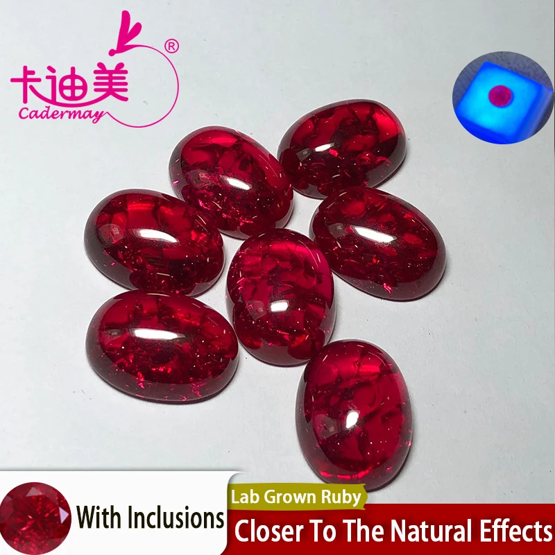 CADERMAY 5# Cab Cut Oval Shape Lab Grown Ruby With Inclusion Loose Stones For Ring Necklace Earring Customized Smart Jewelry DIY