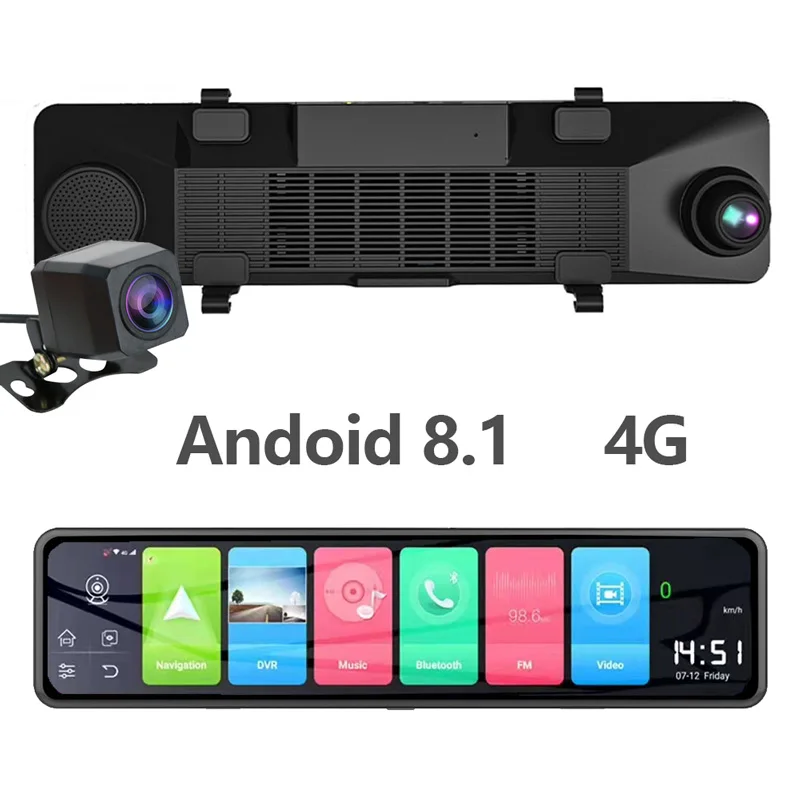 4g dvr car dashcam 12'' streaming media rear view mirror car dash cam Android OS 1080P dual lens 4g wifi gps car dvr