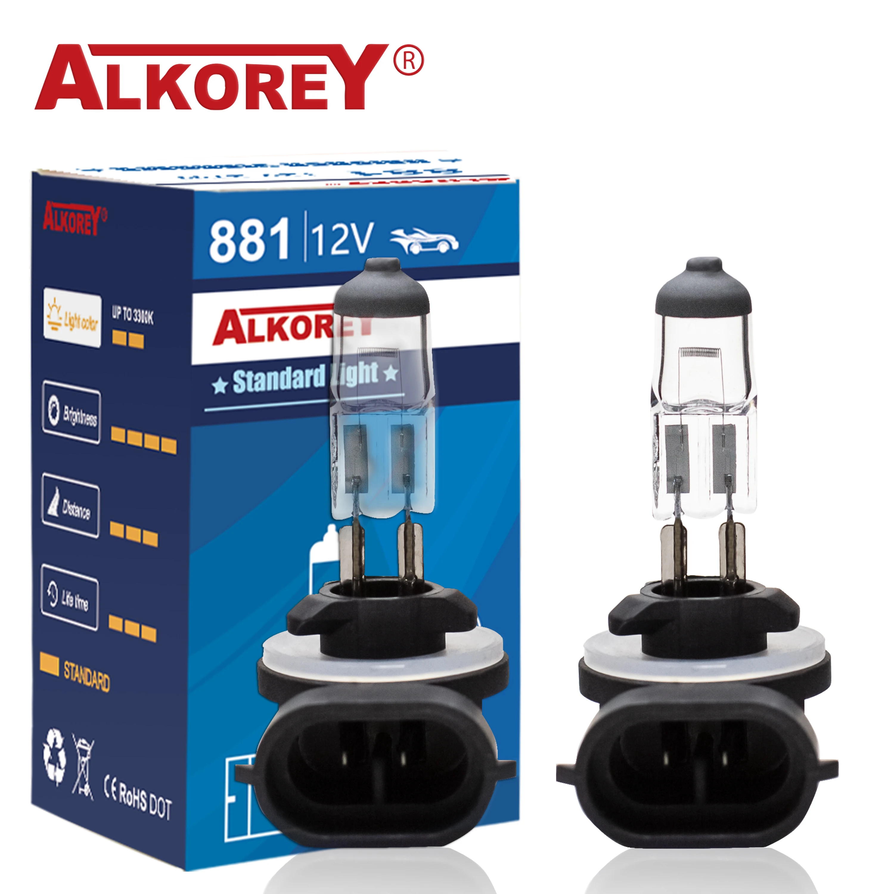 Alkorey 2PCS 881 H27W/2 12V 27W Clear Auto Headlight Bulbs Warm White 3350K Car Fog Lights Driving Lamp Halogen Lamps