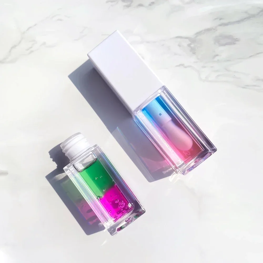 Private Label 5ml Double-color Clear Lip Oil Custom Logo Nourish Long Lasting Relieves Dry Plumping Hydrating Makeup Wholesale