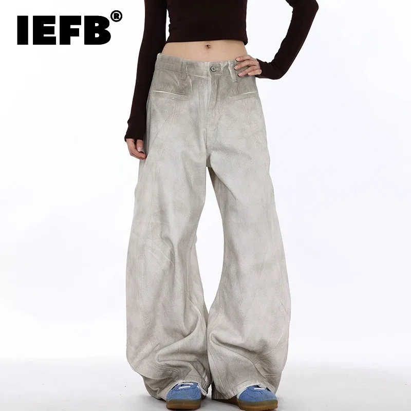 IEFB American Men Curved-knife Jeans Washed White Tie-Dyed