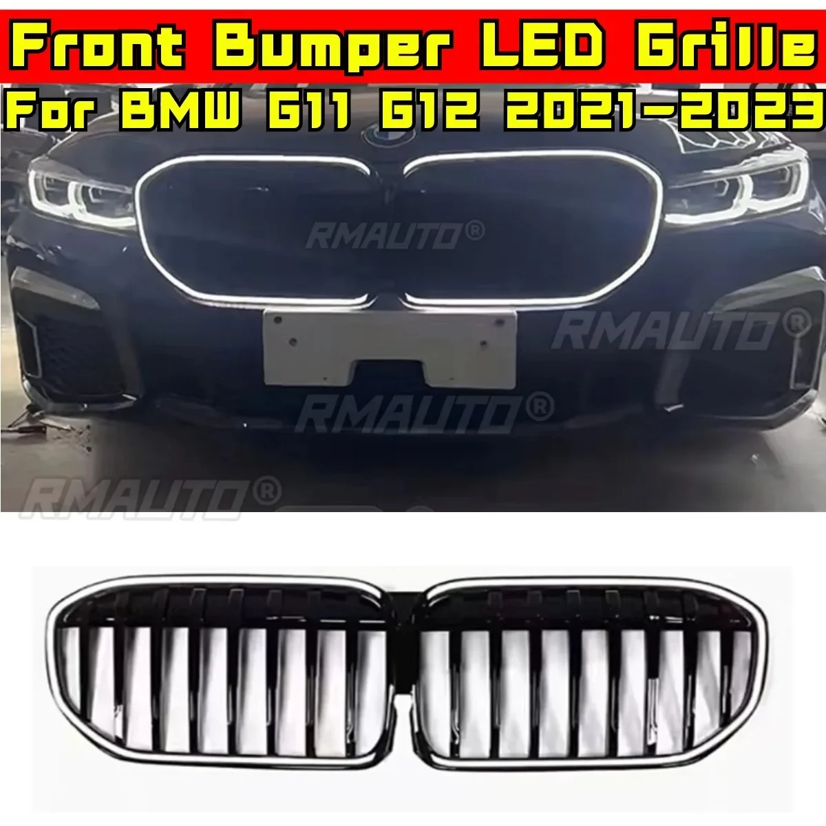 LED Bumper Grill For BMW 7 Series G11 G12 2021-2023 Car Front Racing Grille Exterior Part Front Bumper LED Grill Car Accessories