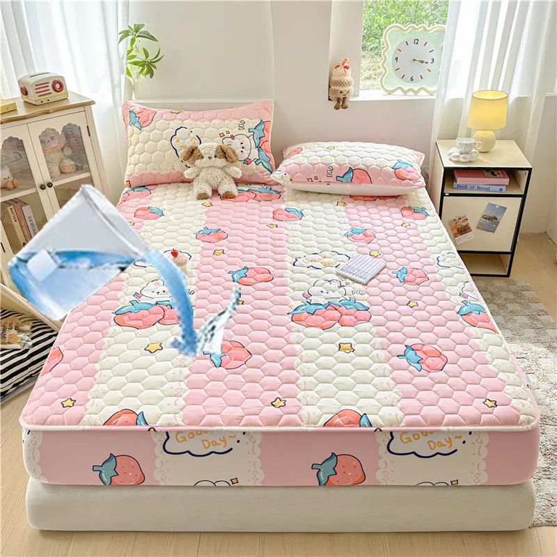 

1pc Quilted Bed Cover Waterproof Bedspread Pure Cotton Bed Linen Adults Kids Room Mattress Protector 침대커버 (No Pillowcase)