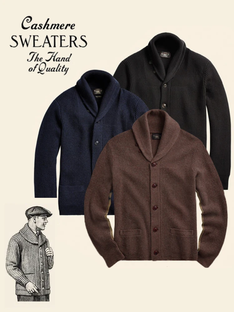 Gentleman's Thiened Woolen awl Cardigan American Retro Sle Long Sve Busin Casual Knitted Sweater for Young Men