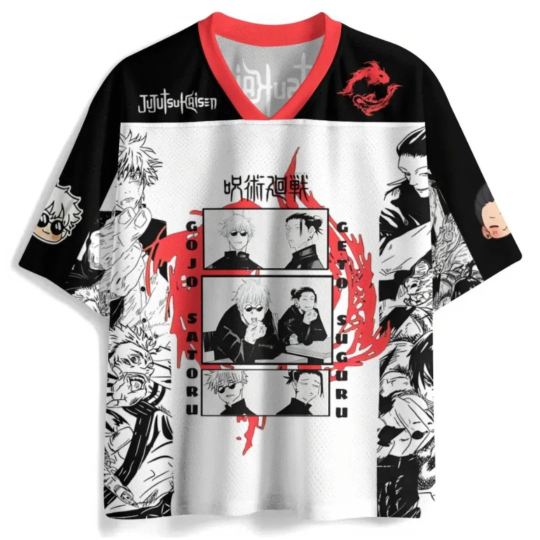 Jujutsu Battle Gojo Gojo Fighting Black, White, Red, Short Sleeve Anime Manga Panel Character Print Suitable for Fans' Top