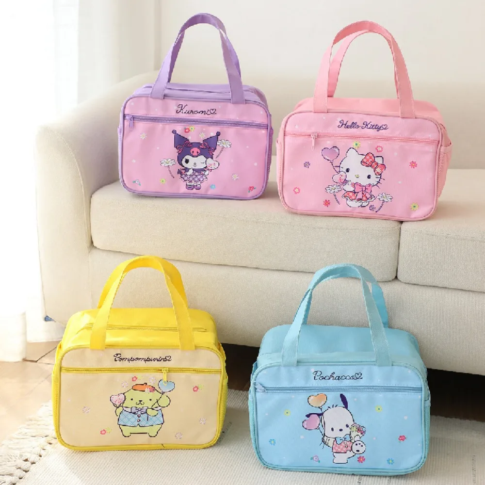 New Kawaii Sanrio Kuromi Lunch Bag Cartoon My Melody Cinnmoroll Travel Thermal Breakfast Box School Large Capacity Tote Food Bag