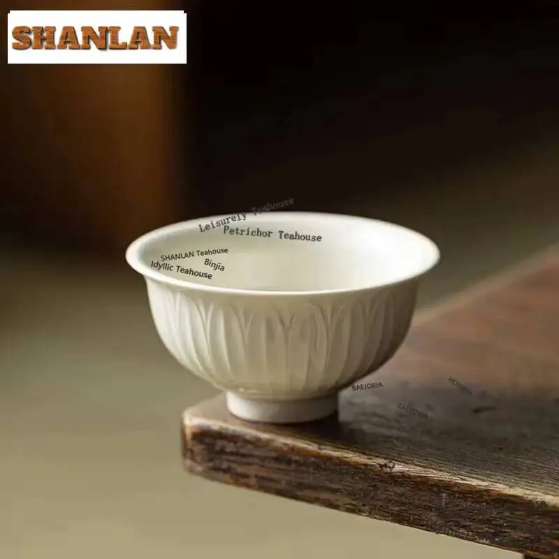100ml Lotus Petal Pattern Master Cup Handmade Ding Kiln White Teacup Elegant Tea Bowl Personal Cup Chinese Tea Set Collections