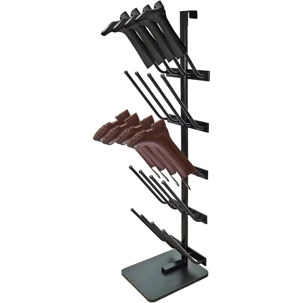 

12.8X16X55.7 10 Pairs Boots Shoes Rack 5 Tiers Boots Organizer Black,loor Standing,or Use as 5 Wallmount Holders,or Hang Over Th