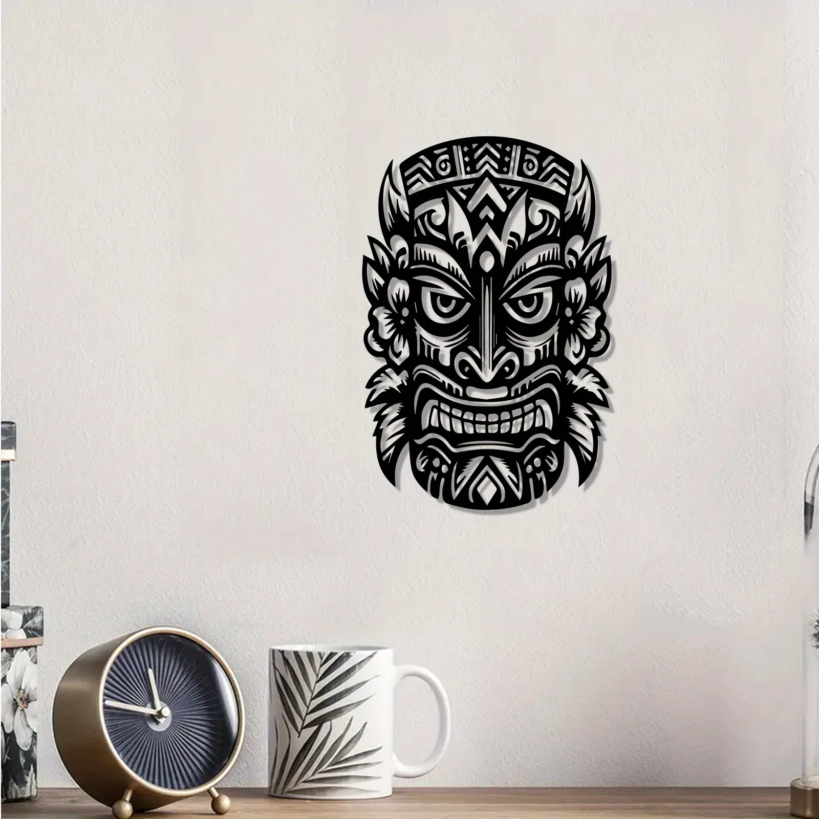 Tiki Mask Iron Wall Art Hawaiian Culture Metal Mural Tropical Powder Coated Rustic Tribal Rustproof Gift Ornament view 4