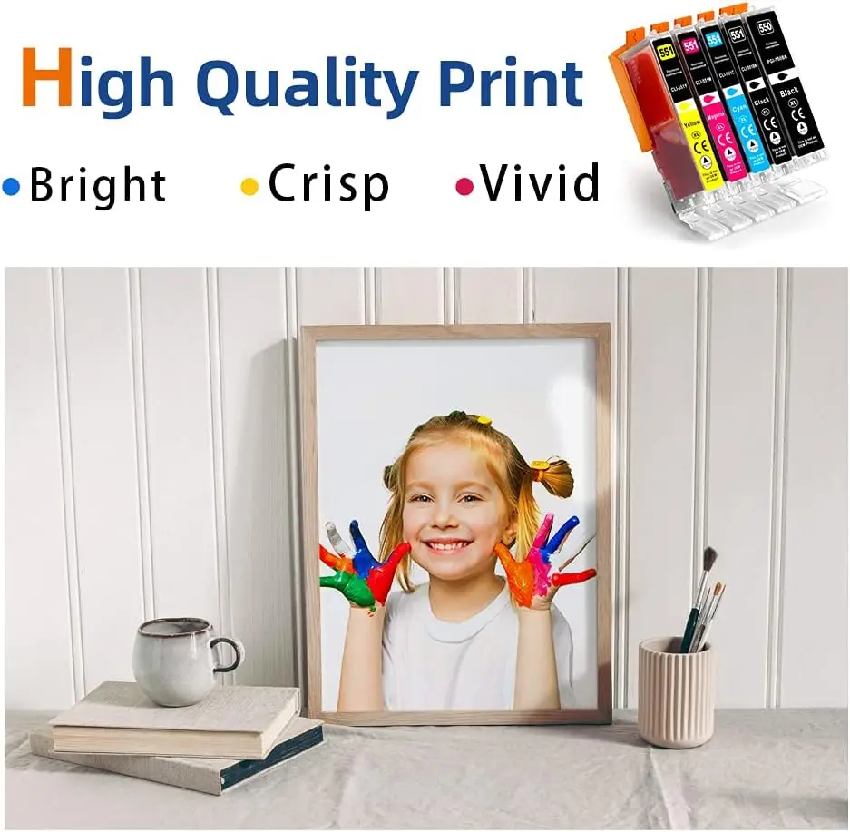 خراطيش حبر Jhaan 551XL Multipack-12P متوافقة مع CLI551XL لكانون Pixma MG5450 MG5550 MX925 IP7250 MG5650 MX725