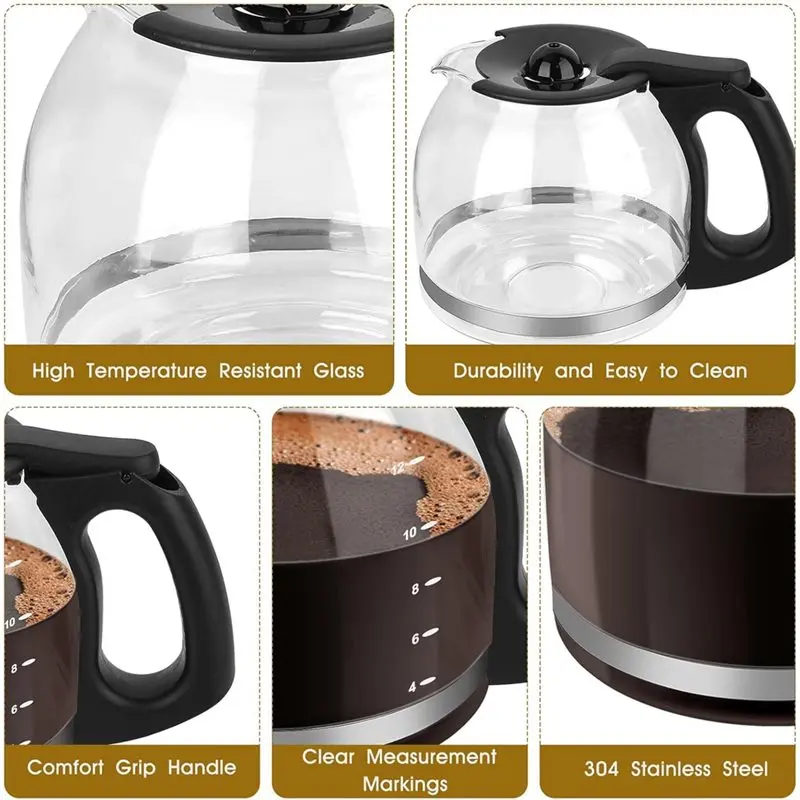 B23B Glass Coffee Pot For Mr Coffee, Oster 12-Cup Coffee Carafe Replacement For Mr. Coffee Coffeemaker For Model PLD12 PLD12-RB
