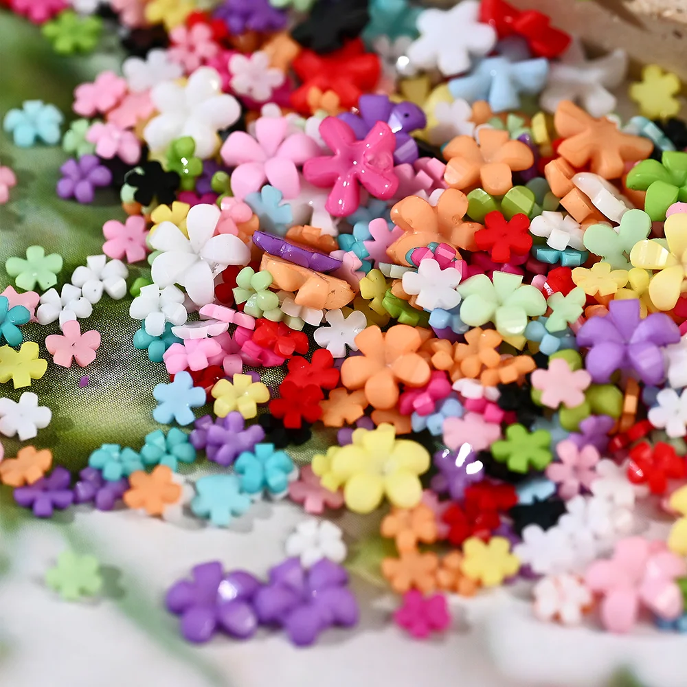 100Pcs Colorful Five-Petal Acrylic Flower Nail Charms 3/6mm 3D Resin Flower Mixed Beads Caviar Rhinestone Manicure Accessories @