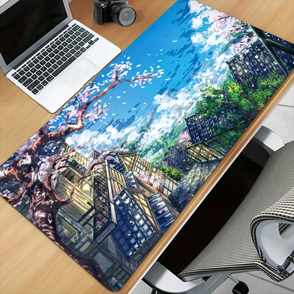 Cute cherry blossom scenery Mouse Pad Desk Mat with Stitched Edge Non-Slip gaming mats pc accessories keyboard desk pad mauspad