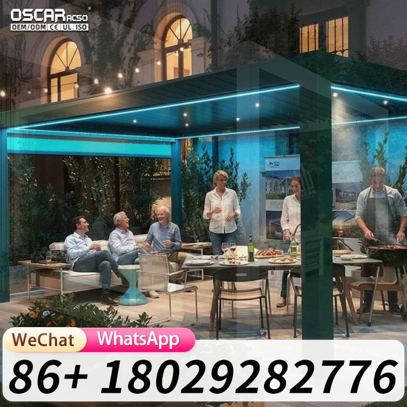 Patio Aluminum Louvered Pergola 3x6m Waterproof Adjustable Roof Sun Shade Shelter Garden Deck Backyard Poolside EU US Multi Func
