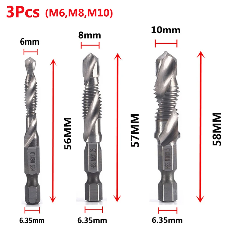 Hex Shank Titanium Plated HSS Schroefdraad Metrische Tap Boren Schroef Machine Compound Tap M3 M4 M5 M6 M8 M10 Handgereedschap