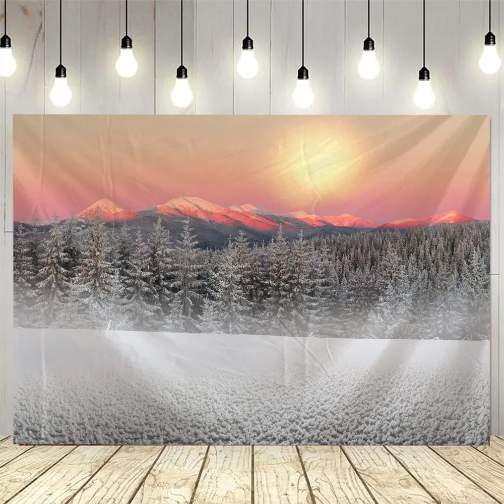 Christmas large fabric tapestry, forest snow landscape wall hanging cloth holiday background poster, home Christmas decoration