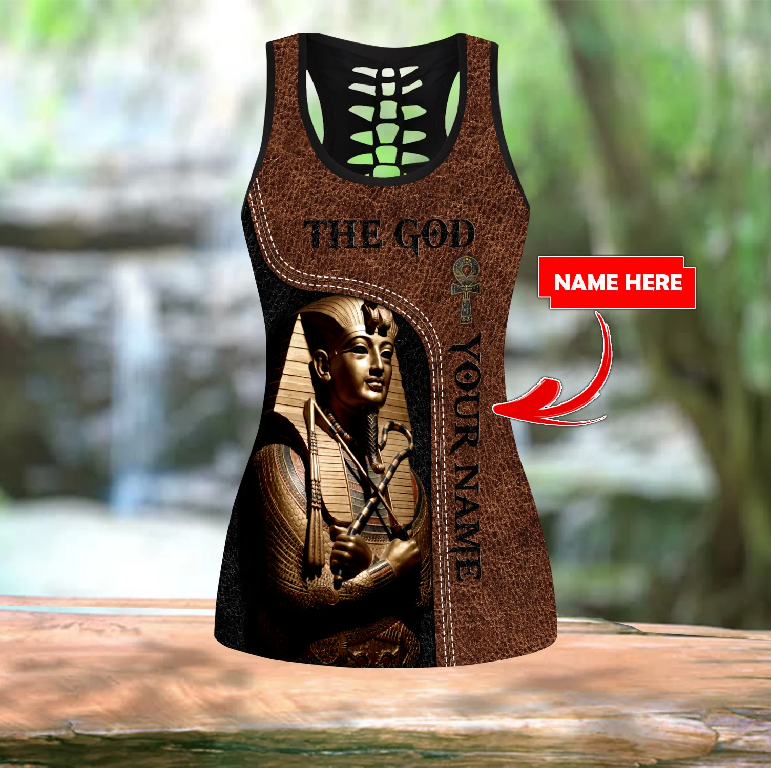 Personalized Name Pharaoh The God Ancient Egypt 3D Printed Hollow Tank Top & Leggings Set Fitness Female Yoga Pants LKB-37