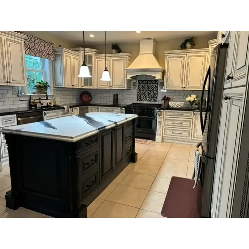 Antique White Solid Ash Wood Kitchen Cabinet Modern Classic Charm Furniture Storage Cupboard Home Decor High Quality Durable