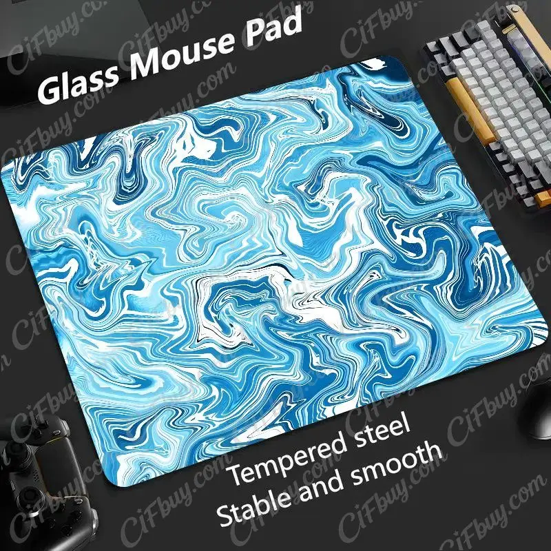 CIFbuy Tempered Glass Mouse Pad Micro Etched Surface Non Slip Base Ultra Smooth Control  Gaming Desk Mat For Office Home Black