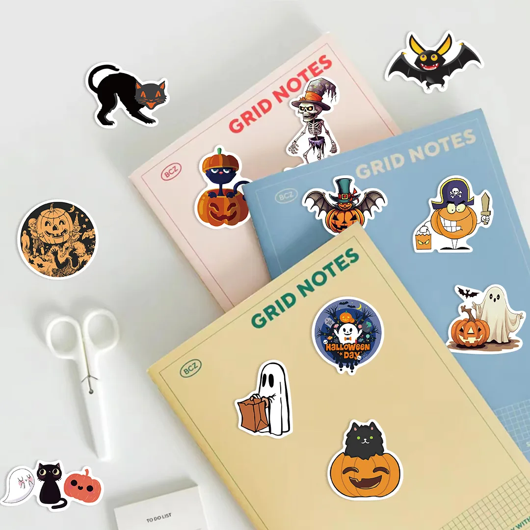 10/30/50/100PCS Cute Pumpkin Halloween Stickers Personalized Creative DIY Water Cup Scrapbook Pencil Case Waterproof Decal Toy