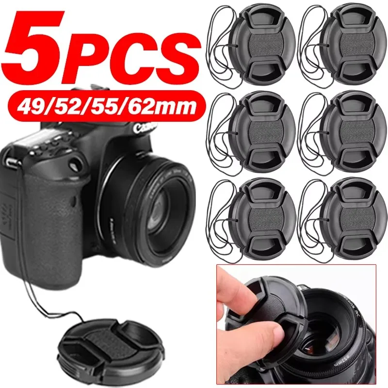 49mm/52mm/55mm/58mm/62mm Objektivabdeckung mit Riemen zum Aufstecken, universelle Kameraabdeckung für Canon, Nikon, Sony, Fuji, Olympus DSLR