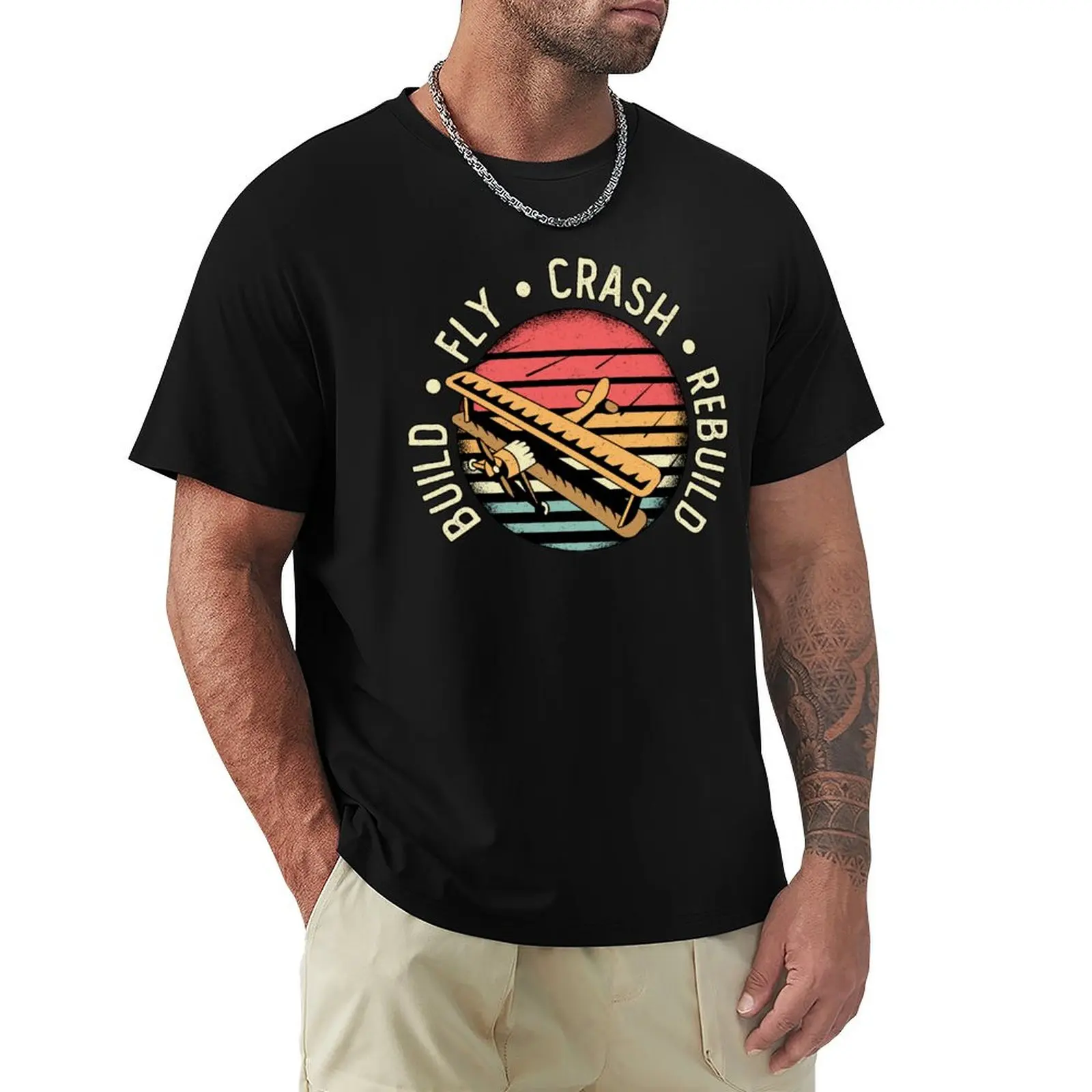 RC Plane Build Fly Crash Rebuild Pilot RC Planes T-Shirt Summer Holiday Casual Tee