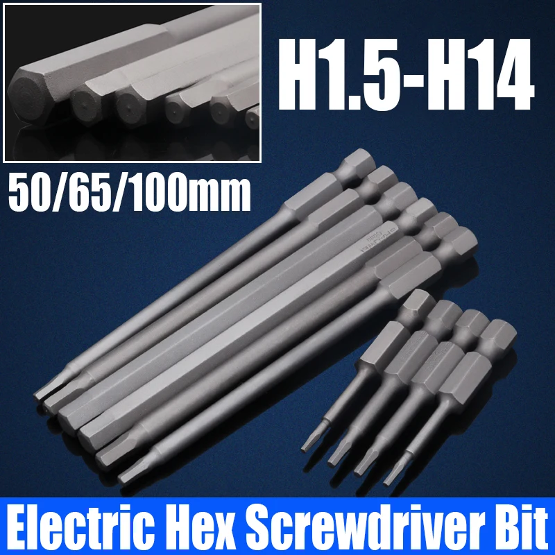 

1PCS H1.5-H14 Hex Head Allen Wrench Drill Bit 50/65/100mm Electric Hex Screwdriver Bit Magnetic Batch Head Impact Screw Driver