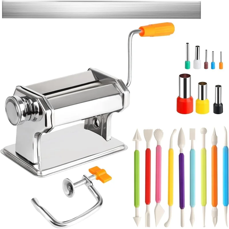 

SHGO-Stainless Steel Polymer Clay Roller Machine Set Includes Clay Presser Machine For DIY Craft Projects
