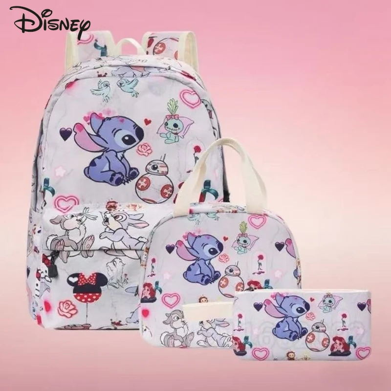 Disney  New Stitch Children's Backpack Multi Functional Fashion 3-piece Set Children's Schoolbag Cartoon Cute Student Schoolbag