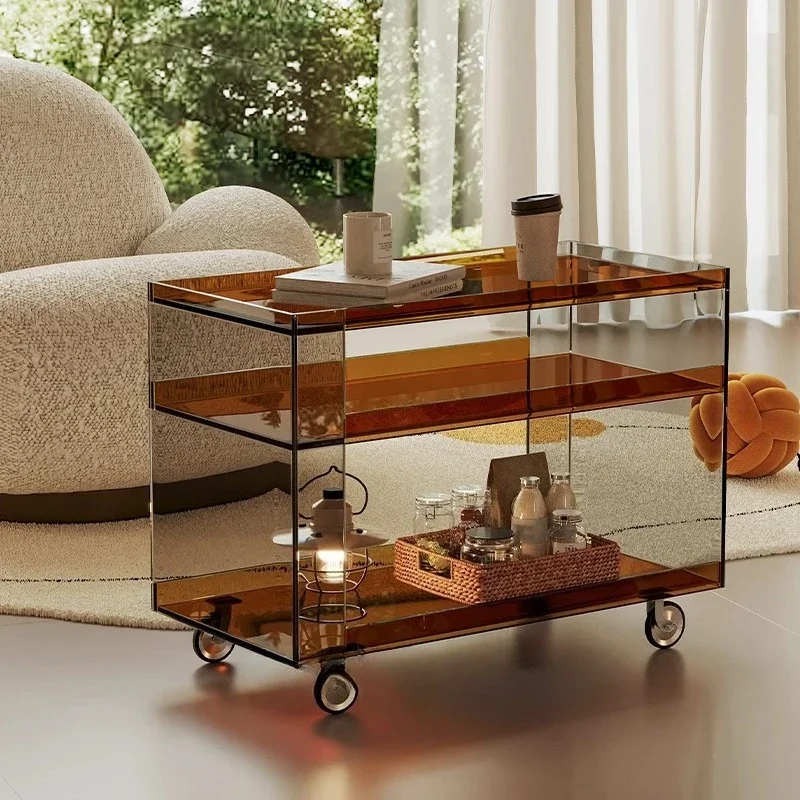 Light luxury coffee table mobile trolley acrylic side table dining car living room sofa tea table