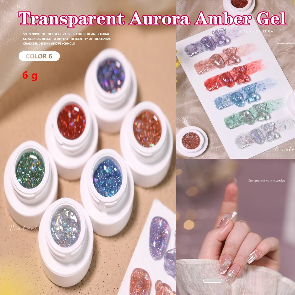 

Vendeeni 6 цветов/набор Aurora сломанный алмаз гель-лак для ногтей УФ-светодиод блестящий прозрачный маникюрный лак с блестками TPO/HEMA FREE