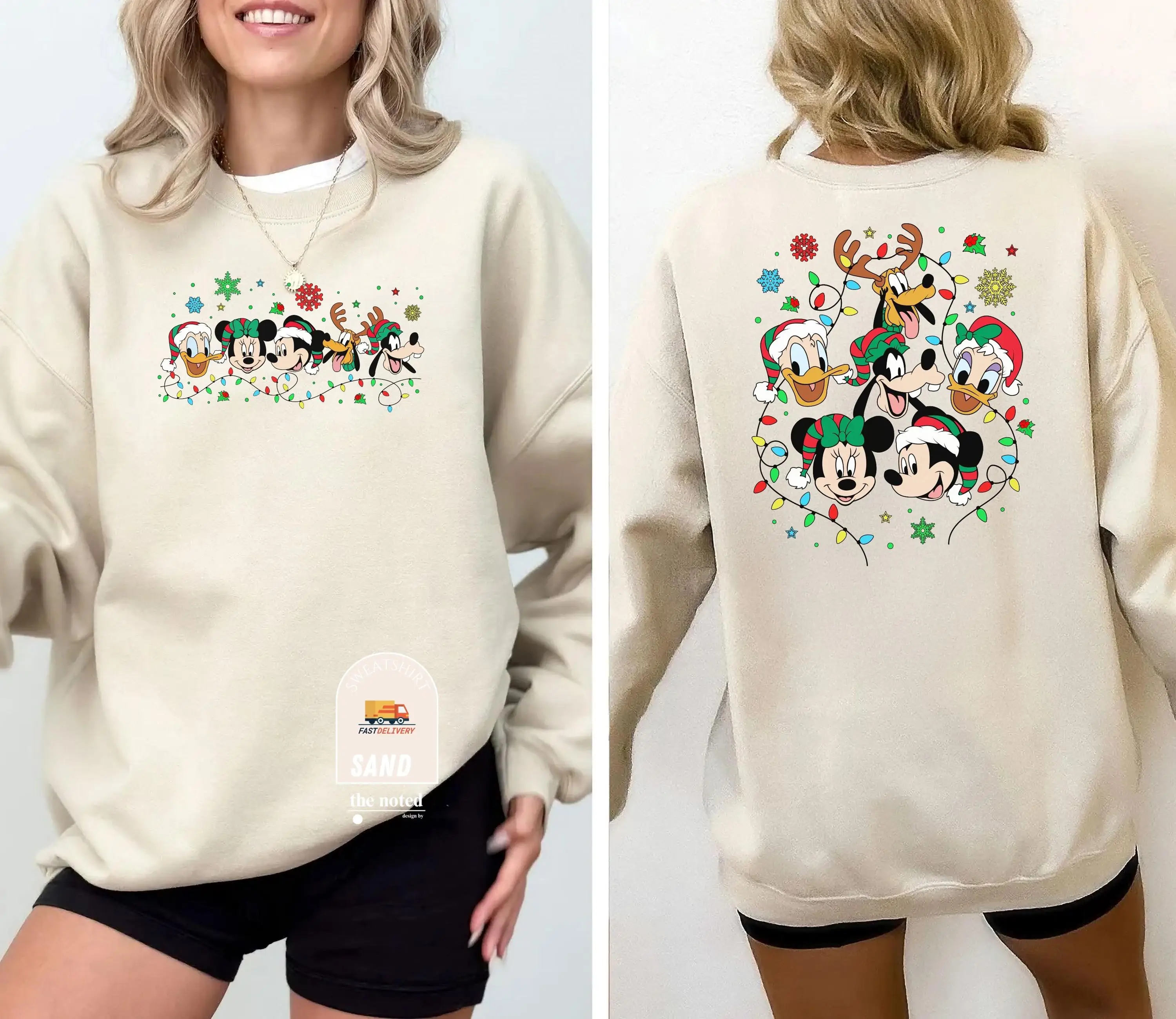 Dubbelzijdig Disney kerstsweatshirt Mickey Minnie Donald Goofy Holiday Crewneck familie bijpassende kersttrui