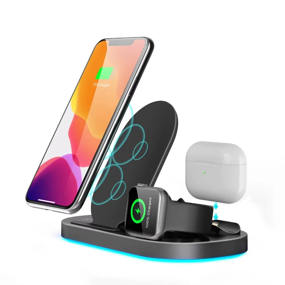 Wireless Charger desktop 3 In 1 Stand Fast 15w wireless Charging Phone magnet smart watch EarPods Wireless desktop Charger