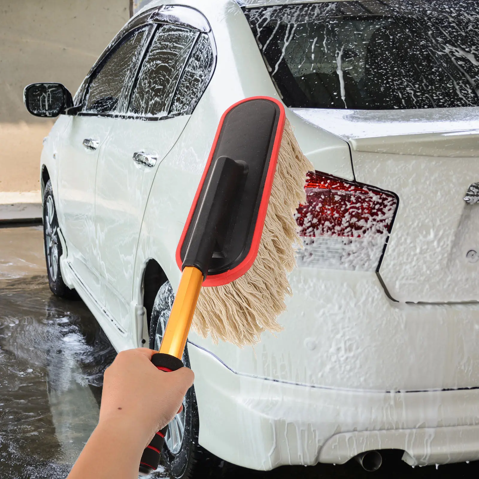 Cotton Thread Soft Cleaning Brush for Car Telescopic Retractable Design Gentle on Paint Easy Grip Handle Car Washing Brush