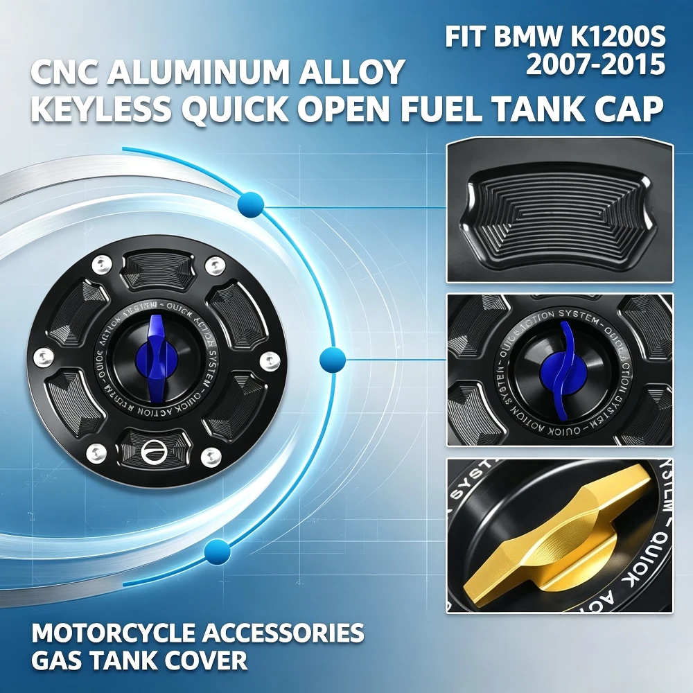 CNC Aluminum Alloy Keyless Quick Open Fuel Tank Cap Fit BMW K1200S 2007-2015 Motorcycle Accessories Gas Tank Cover