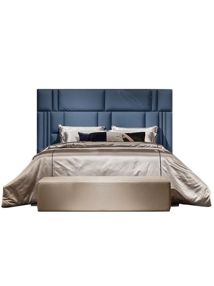 

Italian light luxury bed Nabuco leather master bedroom high back queen bed villa mansion designer