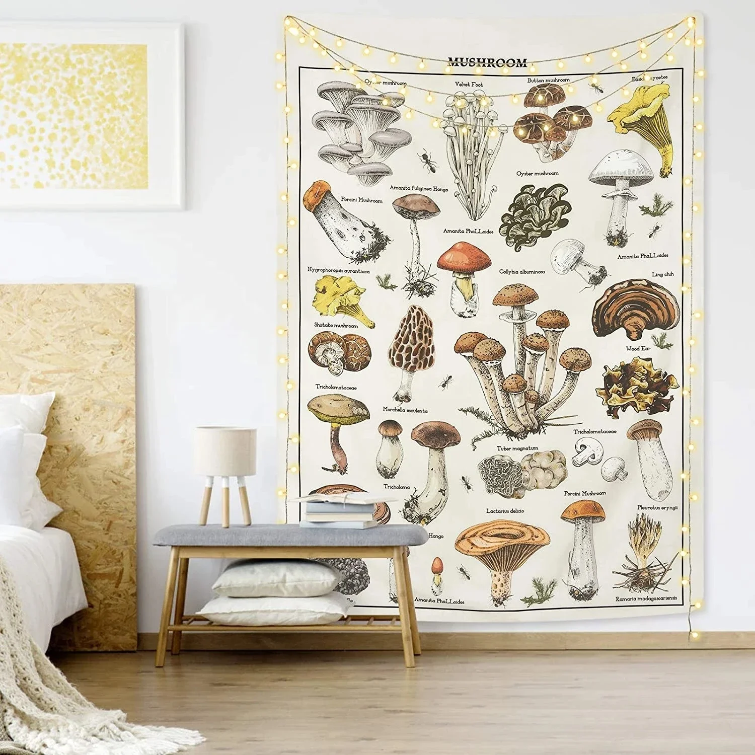 Mushroom Tapestry Vintage Beige Tapestry Illustration Reference Chart Tapestry Aesthetics Tapestry Color Vertical Tapestry Wall