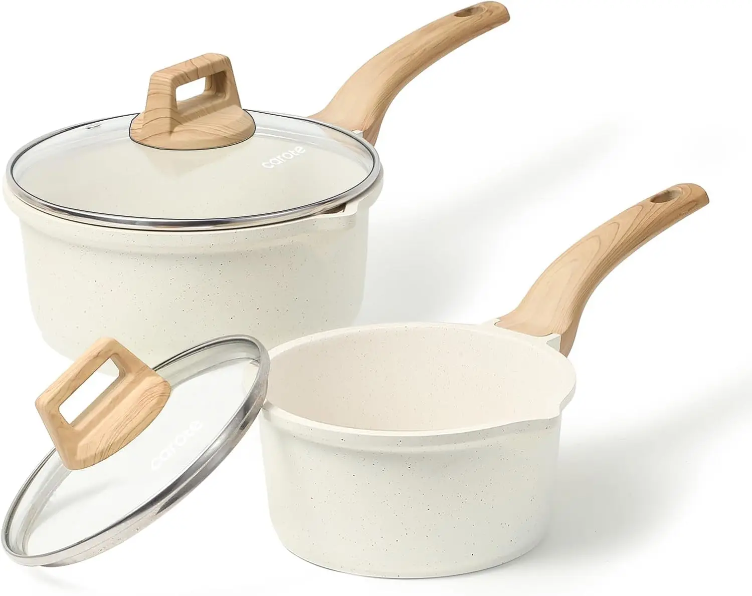 

Nonstick Saucepan Set with Lid, Induction Compatible, Easy Clean, PFOA-Free in White Granite
