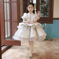 New High-End Flower Girls Evening Gown Bow Beading Design Vintage Spanish Children Birthday Party Dresses for Easter Eid