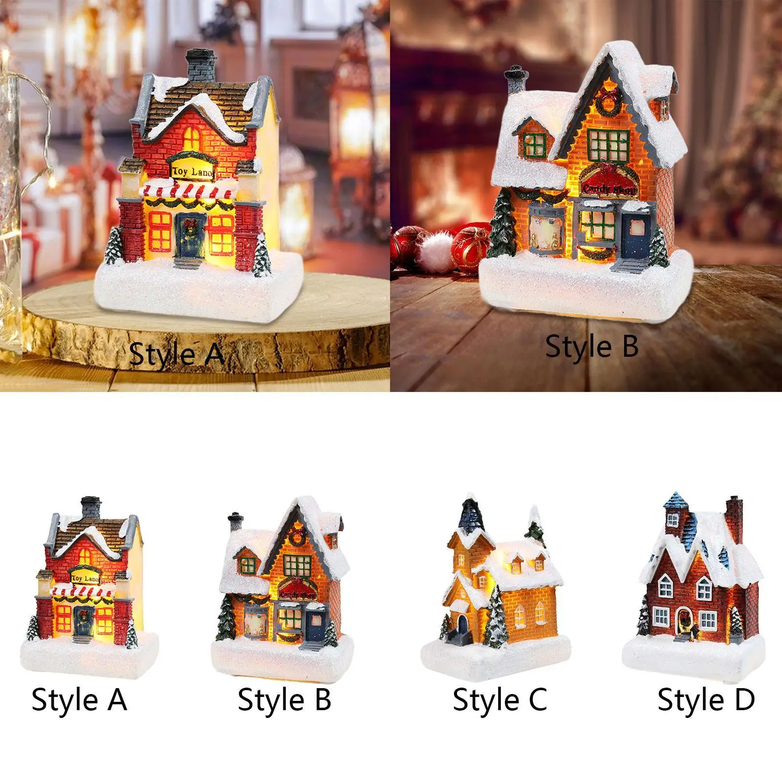 Lighted up Christmas Village House Decors Miniature Light LED Snow Village for Cabinet Living Room Indoor Outdoor Holiday Shelf