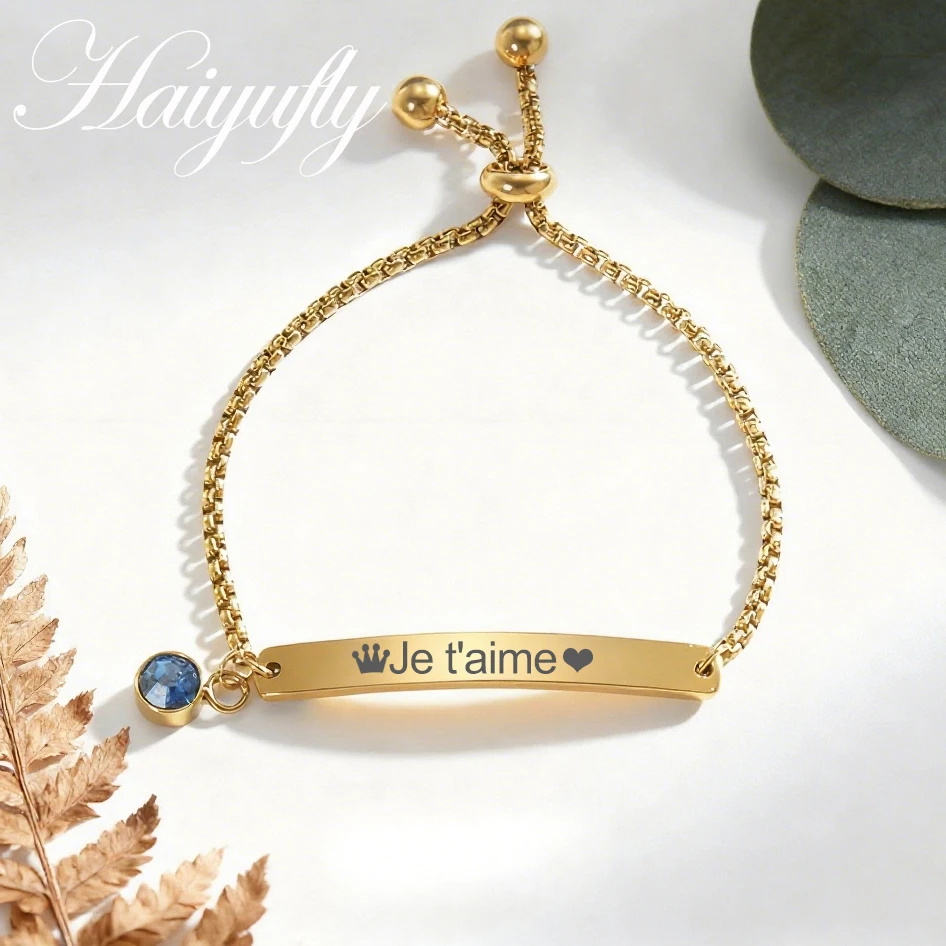 

Haiyufly Engrave Name Bracelet for Women Kids with Birthston Stainless Steel Jewelry Personalized Custom Baby Birthday Gift