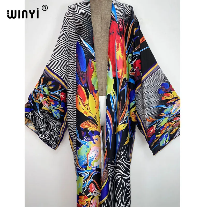 2022 WINYI Summer party Beach Wear Swim Suit elegant Africa women boho Cardigan stitch colorful sexy Holiday long Sleeve Kimono