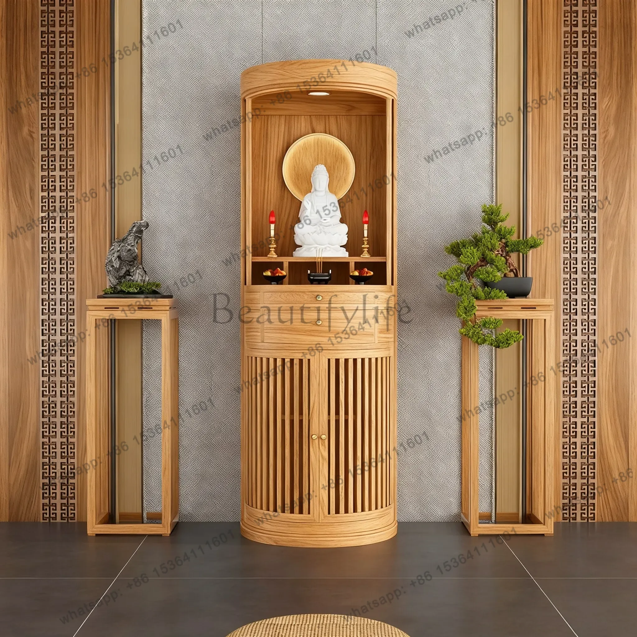 PG   buddhist niche black walnut solid wood  statue offering table altar niche god of wealth bodhisattva cabinet offering table