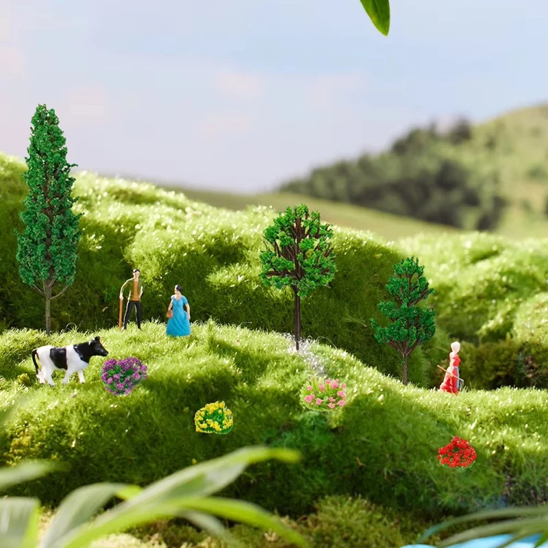 15Pcs Mini Model Trees Miniature Flower Cluster DIY 32Pcs ArtificialFlowers Multi-Function Scenery Diorama Supplies