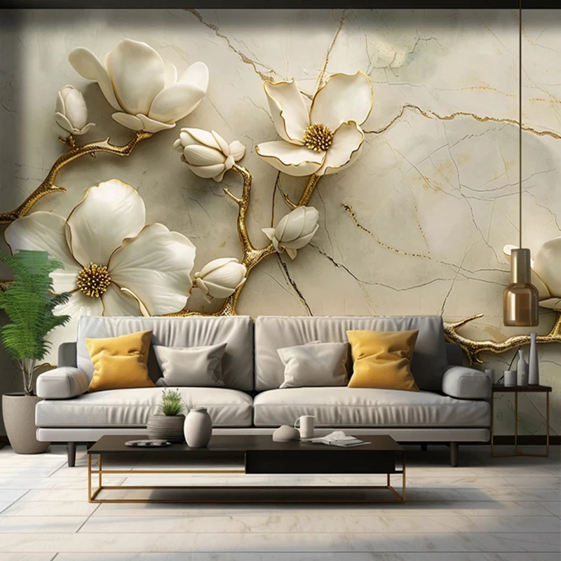 Modern 3D Relief Flowers Mural Custom Large Paper Photo Wallpaper For Living Room Bedroom TV Background Wall Art Paingting Decor